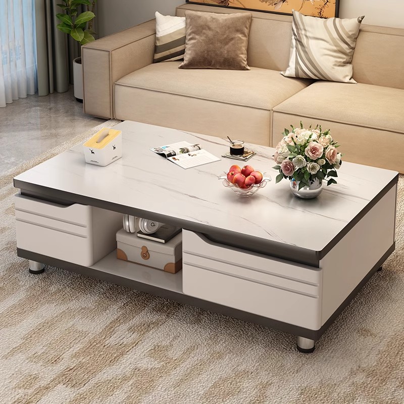 Mesa de centro Sala de estar Hogar 2025 Nuevo apartamento pequeño Mesa de losa de roca Mueble de TV moderno simple Mesa de centro de vidrio combinada