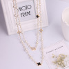 Long necklace from pearl, demi-season fashionable accessory, universal sweater, decorations, Chanel style