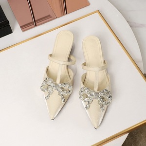 599-35 French style Sweet Water Diamond Bow Decoration Pointed Shallow Mouth Half Dragging Female One Step Stepping Slop