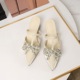 599-35 French style Sweet Water Diamond Bow Decoration Pointed Shallow Mouth Half Dragging Female One Step Stepping Slope Slippers Female