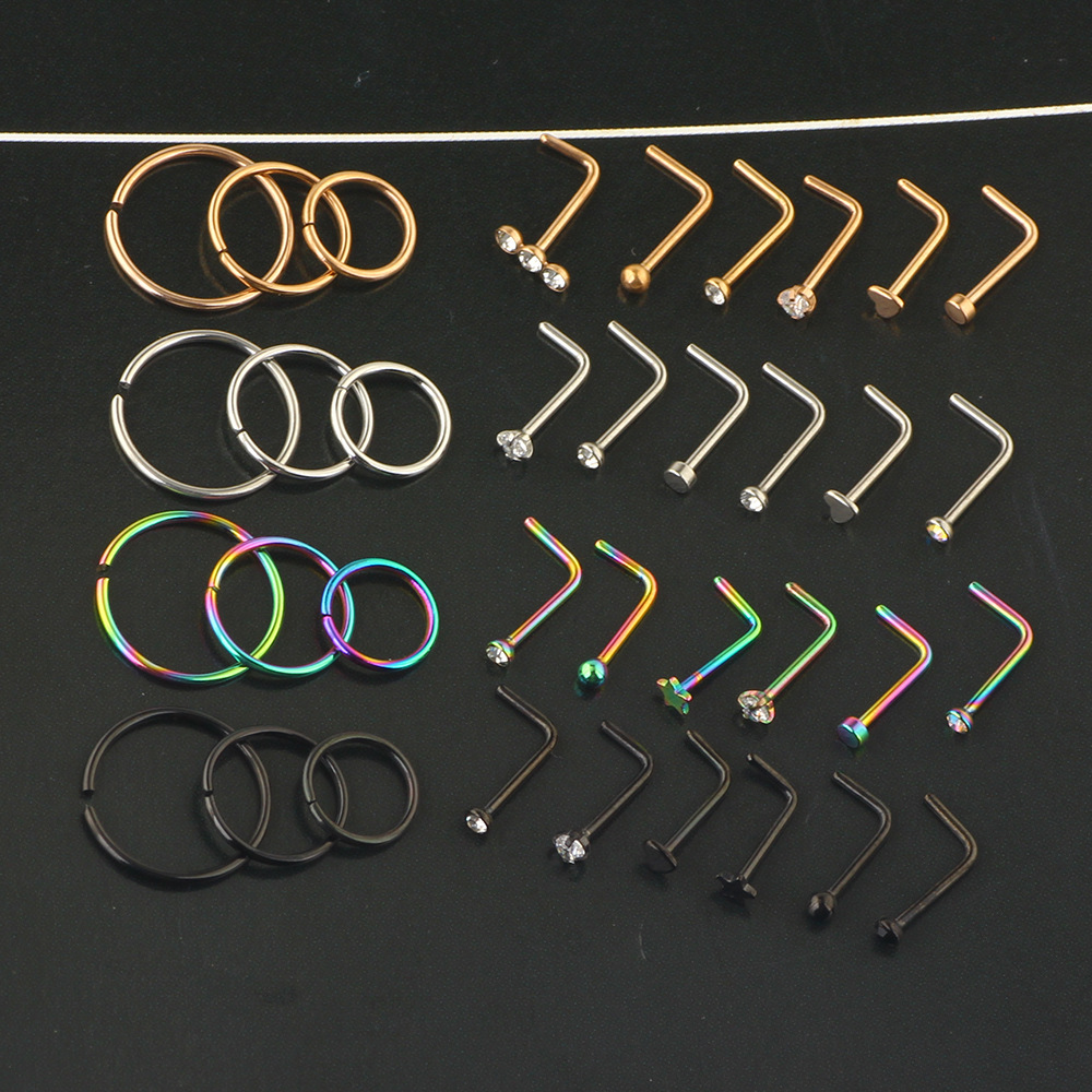Rose Gold Nose Nail Ring Set 20G Stainless Steel CZ Piercing Jewelry - 30 Pcs detail image 7