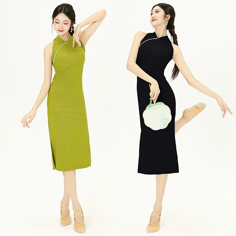 Классический танец Cheongsam Dance Костюм в китайском стиле ретро-танцевальная юбка с высокой эластизой и тонкой тренировочной одеждой