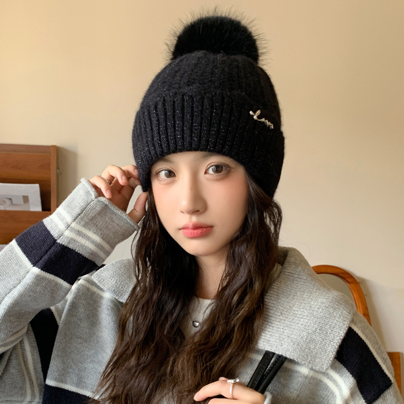 新款冬季帽子女时尚百搭毛线帽加绒加厚针织帽冬天骑车保暖帽子|undefined