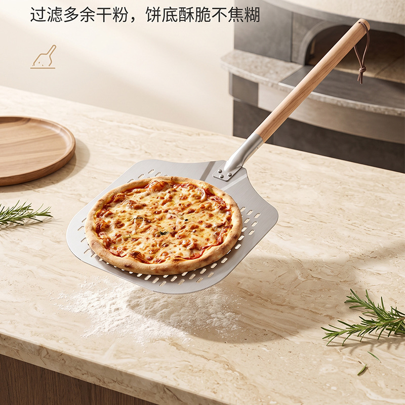 Pala de pizza de stock del fabricante, pala de aluminio, pala de pastel, mango de madera desmontable, fuga 12/14/16 pulgadas, transferencia de horneado, pala de pizza image 5