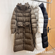 长款过膝连帽羽绒服女加厚修身腰带款修身气质外套保暖2024新款冬