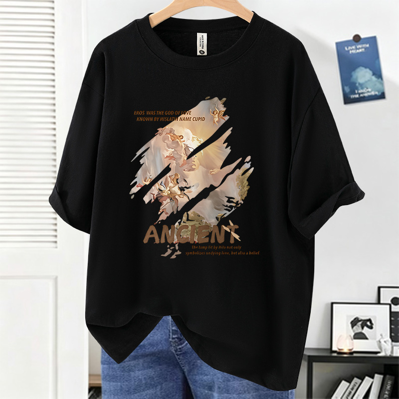 Loose-fitting pure cotton short-sleeve trendy men's t-shirt, pure cotton summer half-sleeve top for boys, 2026 new summer model Loose-fitting pure cotton short-sleeve trendy men's t-shirt, pure cotton summer half-sleeve top for boys, 2026 new summer model