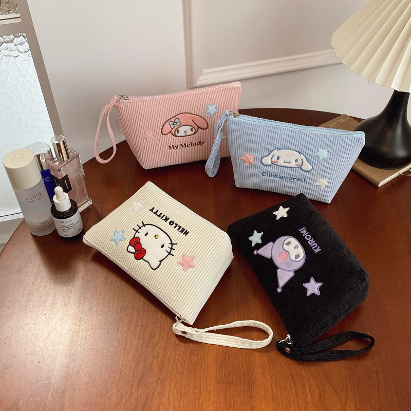Sanrio Genuine Authorized New Corduroy Hand-Held Cosmetic Bag Cute Cartoon Cosmetic Bag Storage Bag Mobile Phone Bag