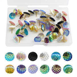 50枚/盒装彩色鱼鳞图钉装饰钉办公文具照片墙图片墙顶绘画板按钉