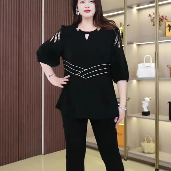 Летняя новая мода дизайн чувство жаккардовой вышивки плюс размер рубашка топ толстая мама среднего возраста повседневная женская одежда