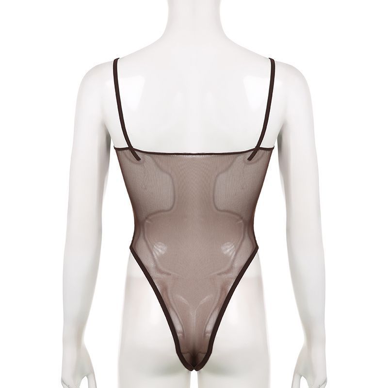 Women's Mesh Bodysuit With Chest Padding And Suspender Straps_voghion.com