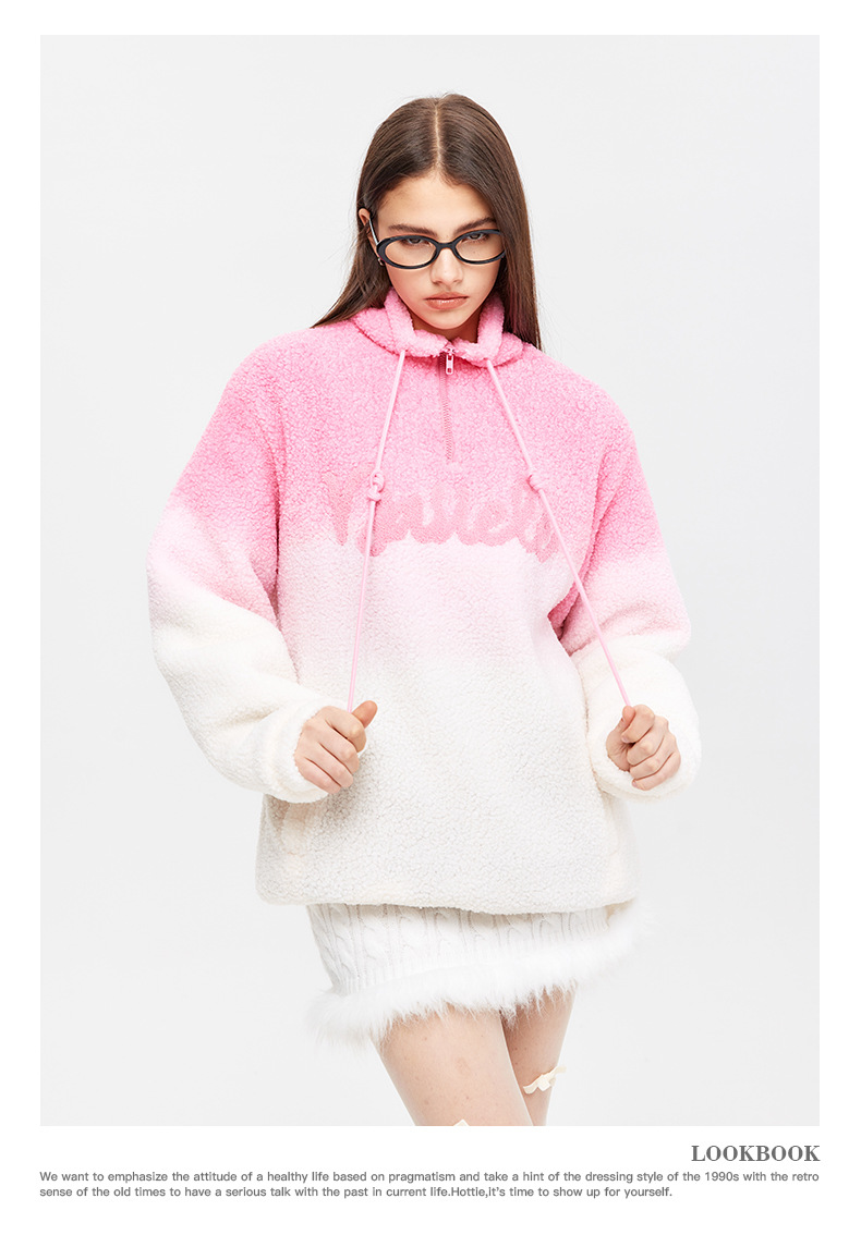 Women's Winter Lamb Wool Sweatshirt Gradient Casual Trendy Jumper_voghion.com