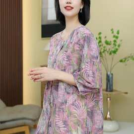 有现货 衬衫印花宽松上衣爆款圆领长袖显瘦碎花衬衫