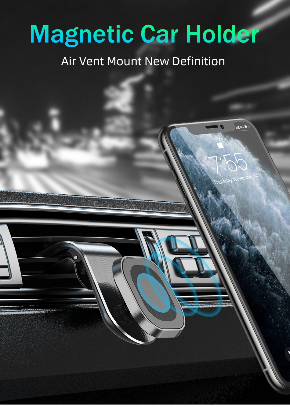 Creative new magnetic car mobile phone holder strong magnetic 7L navigation car air outlet mobile phone holder