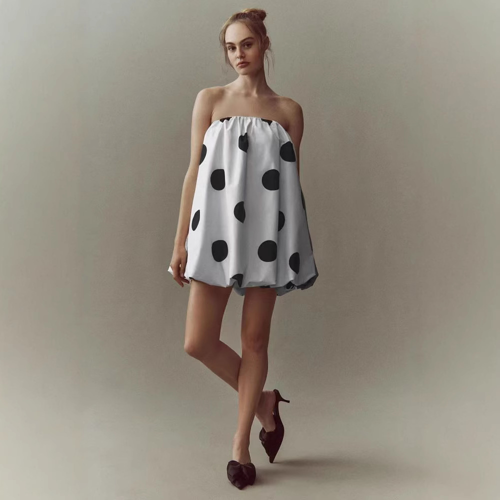 European and American Cross-Border 2025 Amazon Spring and Summer New Sexy Polka Dot Print Mini Chest-Wrapped Dress