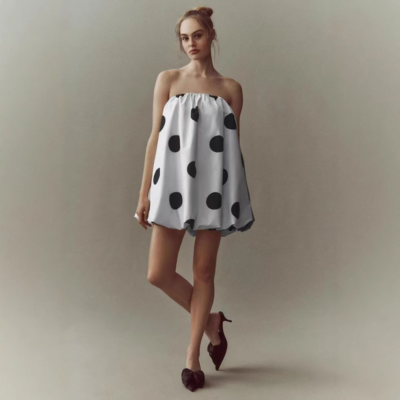 European and American Cross-Border 2025 Amazon Spring and Summer New Sexy Polka Dot Print Mini Chest-Wrapped Dress