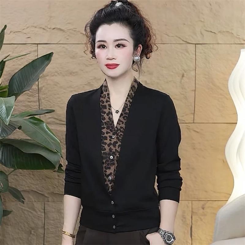 Live Broadcast Original 2026 Autumn New Fashion V-neck Leopard Print...