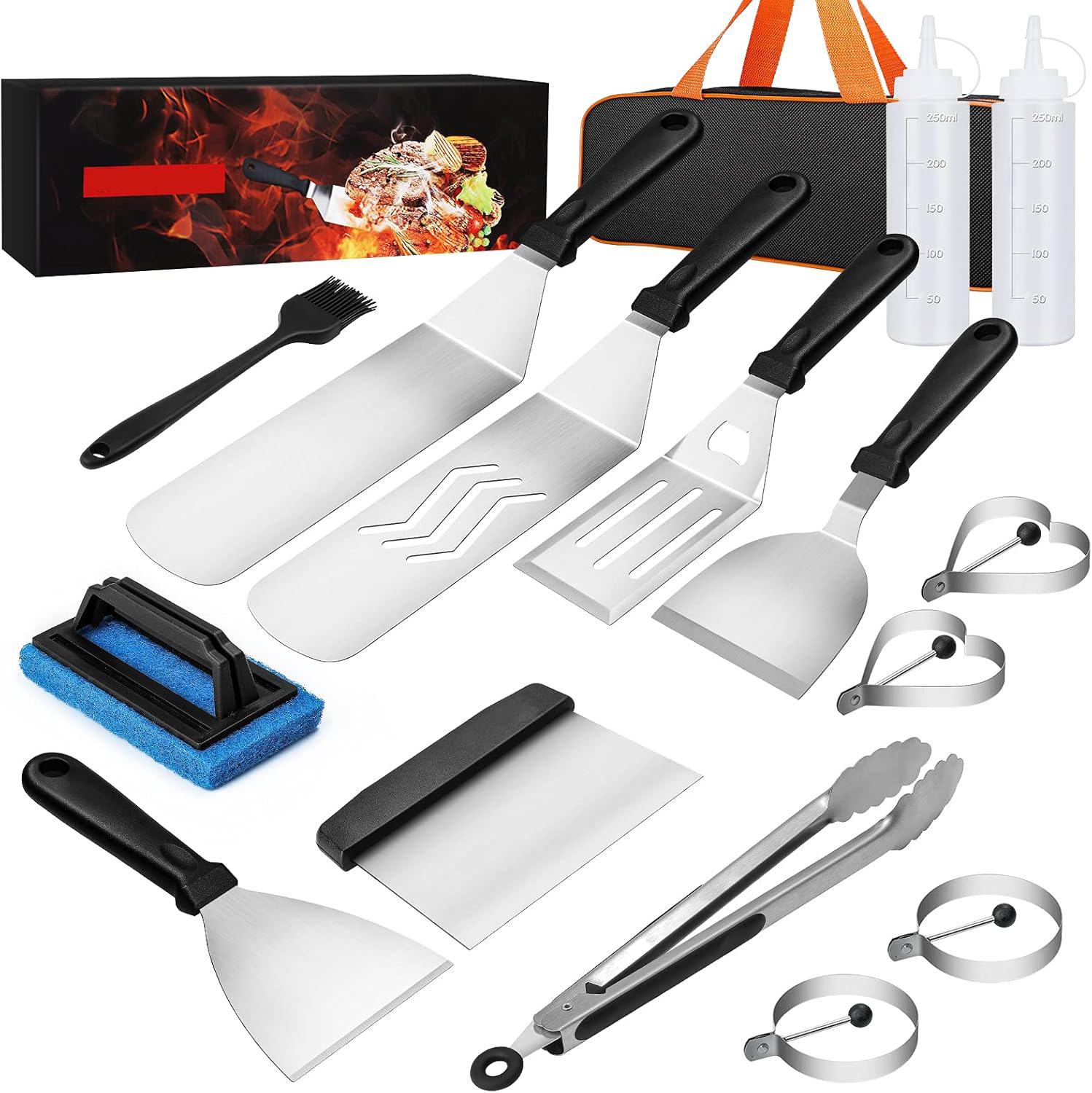 Amazon Hot sale acero inoxidable parrilla set camping al aire libre barbecue barbecue pala de hamburguesa combinación parrilla herramienta