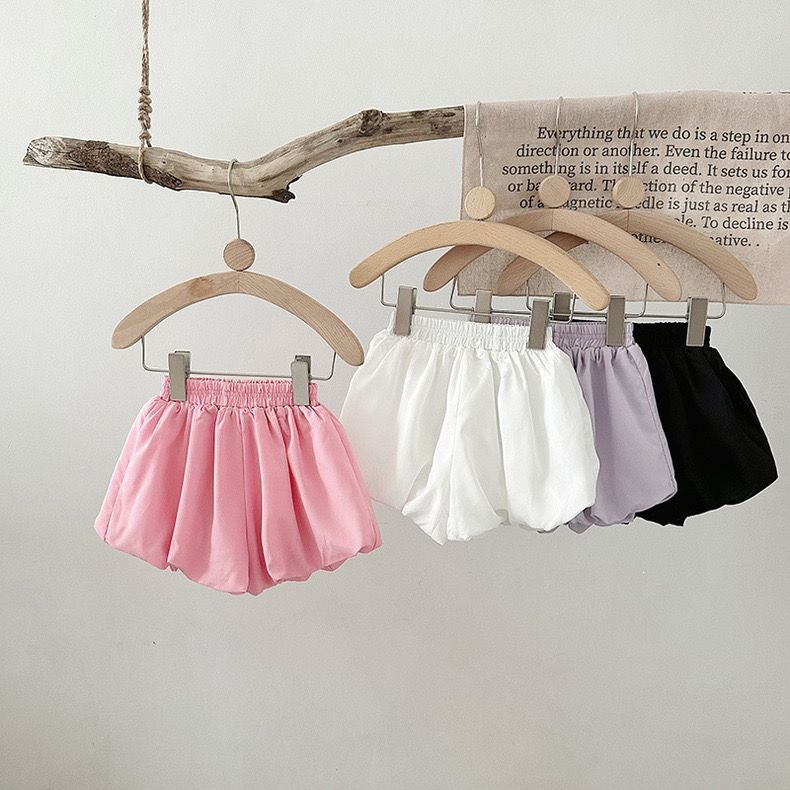 Girls' Flower Bud Shorts, Multi-Color Summer New Style, Casual and Comfortable Baby Shorts, Solid Color Lantern Pants