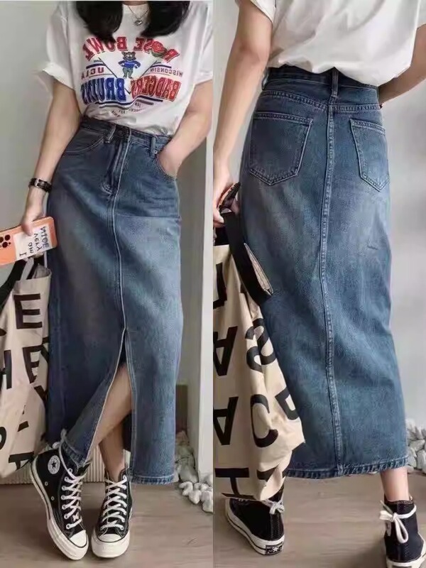 High-Waisted Slit Denim Skirt for Women 2025 New Summer Mid-A-Line Petite Hip-Hugging Pear-Shaped Figure Long Skirt High-Waisted Slit Denim Skirt for Women 2025 New Summer Mid-A-Line Petite Hip-Hugging Pear-Shaped Figure Long Skirt