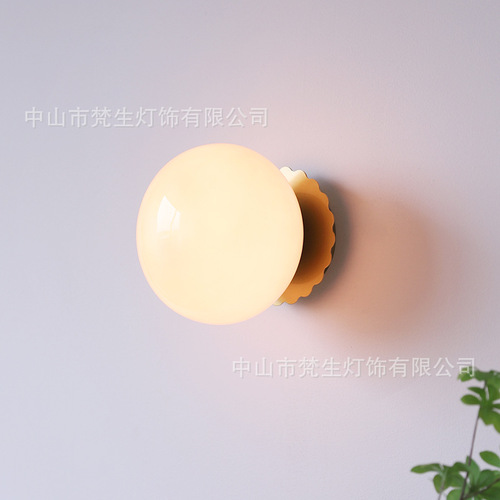 Medieval Minimalist Round Glass Bedside Lamp, Chaji Style Background Wall Commercial Entrance Corridor Passage Decor Wall Lamp