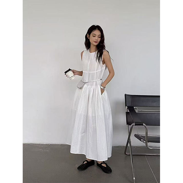 On the new 25 spring designer style ss split trim waist cotton dress long skirt