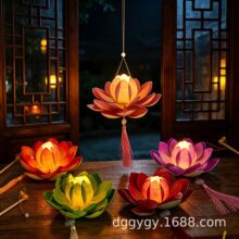 荷花灯笼手提发光莲花灯古风灯舞蹈道具DIY手工花灯节日祈福河灯