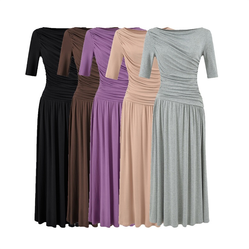 Atmospheric Pleated Patchwork Waist-Cinching Dress for Women, Summer Style, Unique and Slimming Short-Sleeve T-Shirt with a Large Hem Long Skirt Atmospheric Pleated Patchwork Waist-Cinching Dress for Women, Summer Style, Unique and Slimming Short-Sleeve T-Shirt with a Large Hem Long Skirt