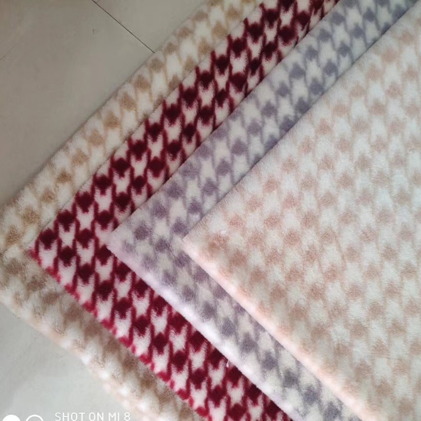 新款千鸟格印花仿兔毛印花中兔毛 优质服装毛领皮草围巾玩具面料