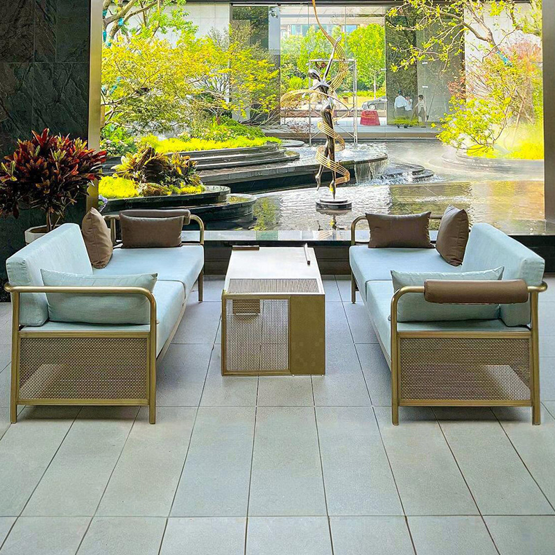 Sofá al aire libre jardín al aire libre paisaje patio residencial departamento de ventas balcón de acero inoxidable combinación de muebles de ocio