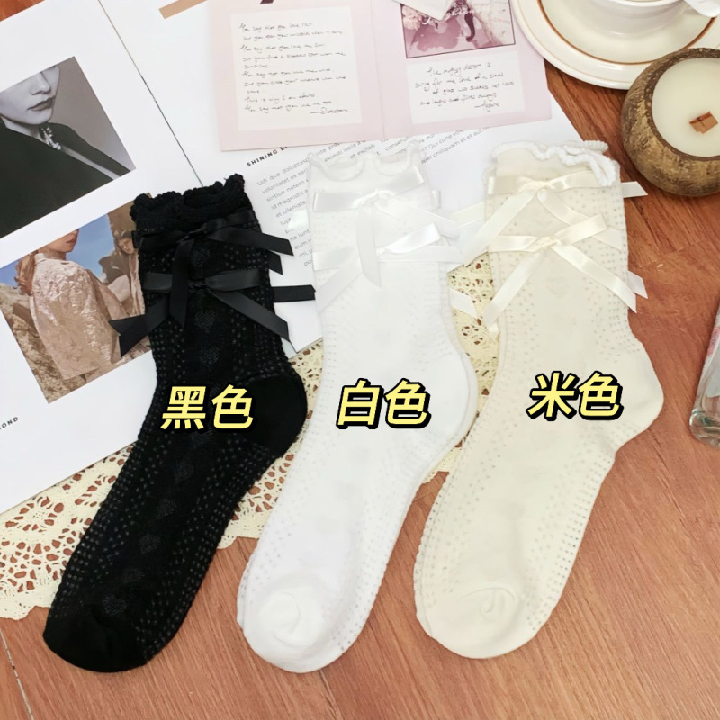 夏季蕾风白色蕾丝袜子女中筒薄款奶白配玛丽珍鞋堆袜miu长筒袜儿|undefined