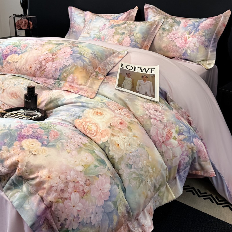 New Maternal and Infant-Grade Tencel Cotton Brushed Four-Piece Set, All-Cotton Digital Print Corner Bed Sheet and Fitted Sheet Gift Box Set