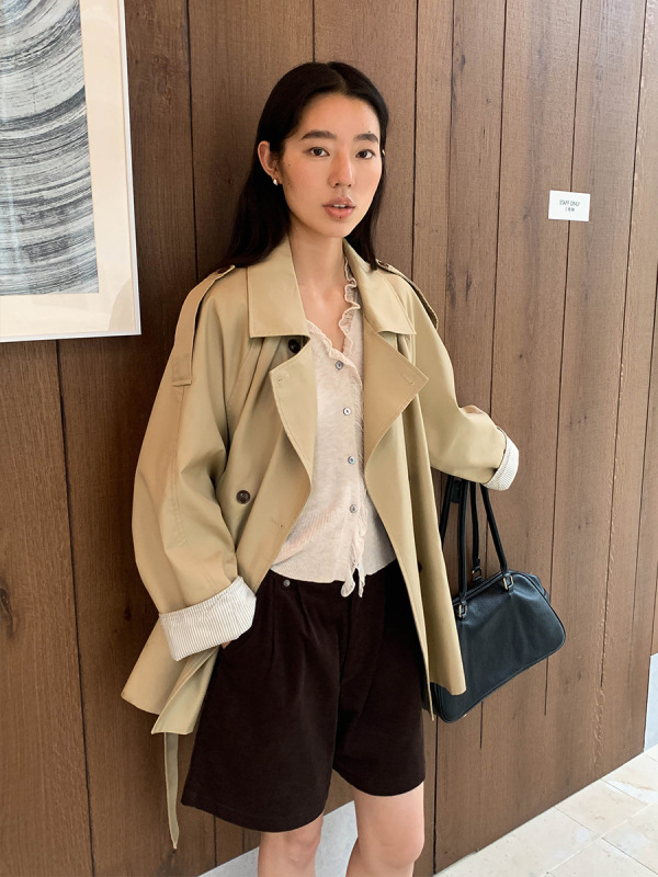 MOXI十三行女装2025秋季新款韩版立领外套小个子中长款风衣外套女|undefined