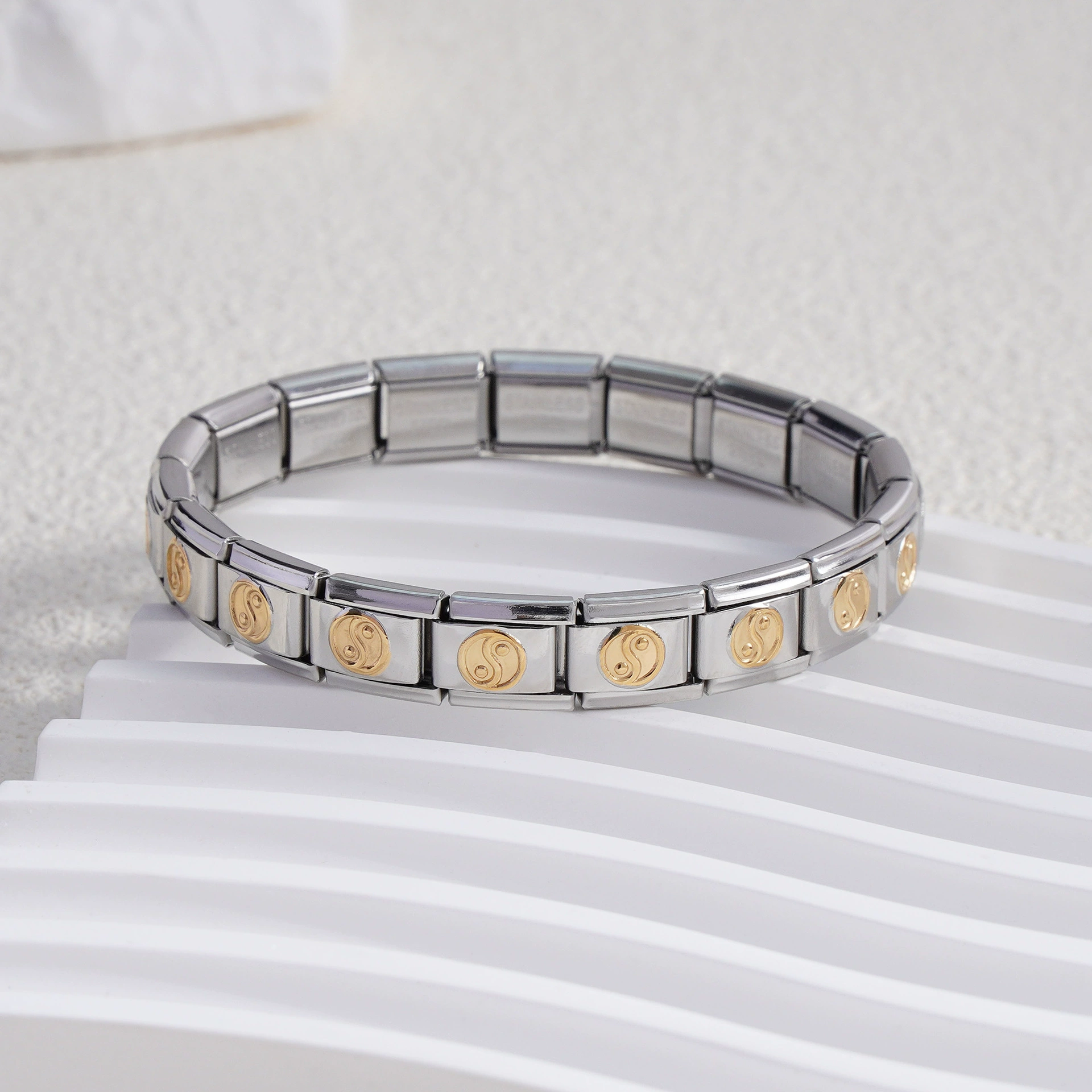stainless steel bracelet, removable elastic link watch strap, italian european style, assorted charms
