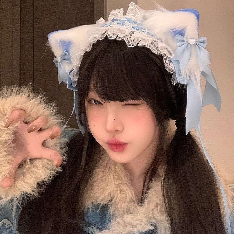 甘いロリータ猫耳ヘアバンドヘアアクセサリーロリータ猫少女取り外し可能な獣耳ぬいぐるみヘアピン cos 頭飾り|undefined