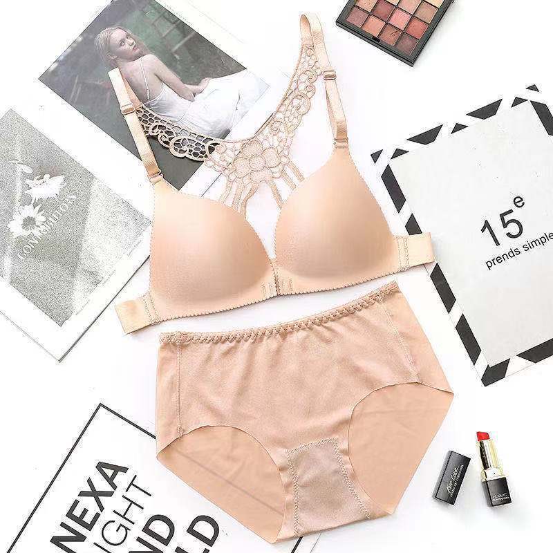 Japanese and Korean Style Sexy Leopard Print Push-Up Underwear Butterfly Beautiful Back Support No Steel Ring Small Chest suit Front Buckle Bra