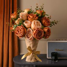 高档手捧玫瑰花仿真花假花束摆设客厅餐桌卧室绢花装饰花套装摆件