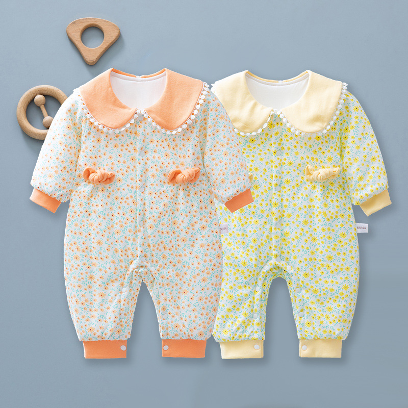 Quilted bodysuit for early age girl's, keep warm autumn overall for new born, western style