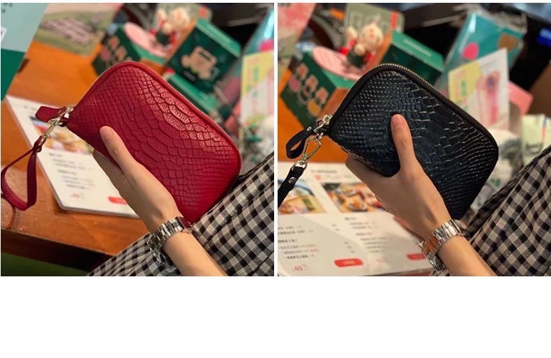 Äußere einzelne Ledergeldbörse für Damen im langen Stil, neu mit Krokodilmuster, Hauptschicht aus Rindsleder, Handtasche für Handy_voghion.com