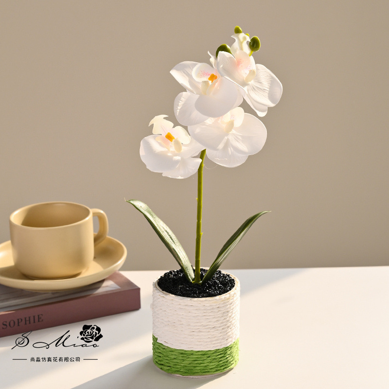 Flores falsas 4 sensación de orquídeas mariposa pequeña flor de bonsai decoración interior adornos flores artificiales imitación de maceta image 10