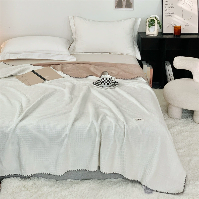 Японский однотонный плед из вафельной ткани, высококачественный утяжеленный плед из резного велюра, простыня из молочного велюра, плед с вышивкой