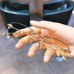 新型レトロビジネスドリルエッジ縁なし老眼鏡ハイビジョンブルーレイ防止高齢者眼鏡小顔老眼鏡