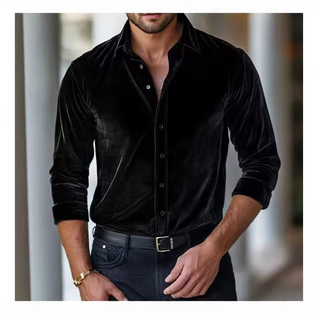 2026 European and American Independent Website Amazon Fashion Spring New Men's Casual Long-Sleeve Solid Color Shirt with Turn-Down Collar