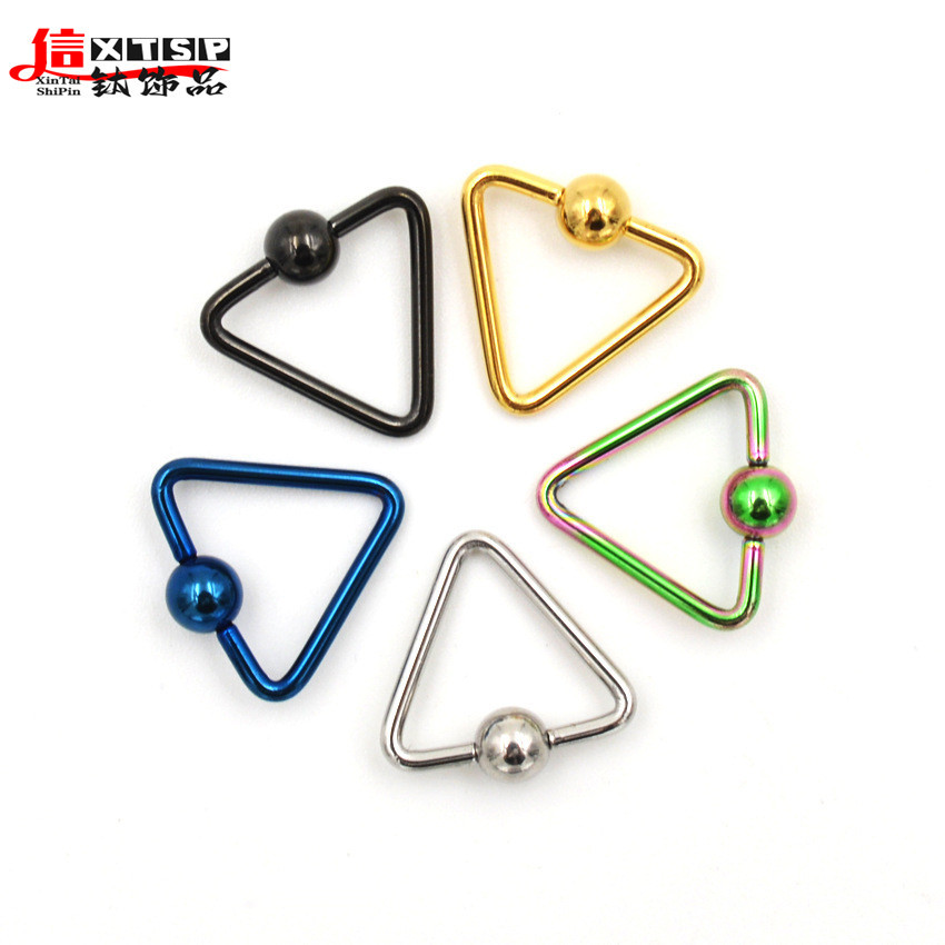 新款直销三角形不锈钢夹球鼻环人体穿刺防过敏三角形夹球圈耳环