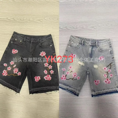 花の刺繍のデニムのショートパンツの男女のファッションのショートパンツのクロスボーダーの外国貿易のアメリカのレトロな個性の街頭