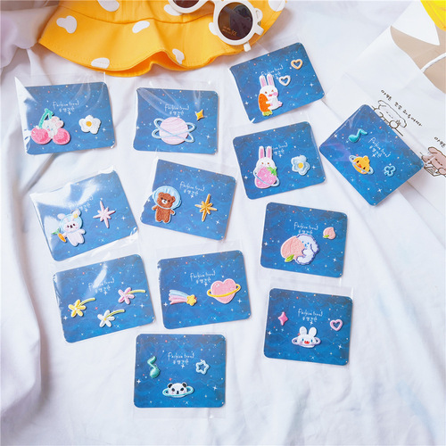 INS Cartoon Fabric Embroidered Shoe Stickers Sneakers Canvas Bag Self-Adhesive Seamless Planet Meteor Flower Rabbit Cloth Stickers