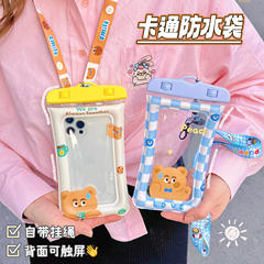 Summer plastic mobile phone cute cartoon transparent air bag waterproof bag quicksand shockproof bag swimming mobile phone hanging bag