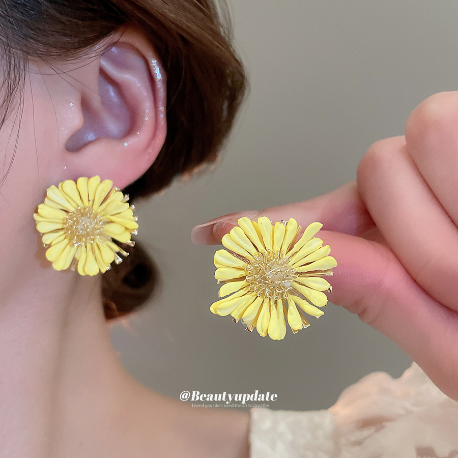 Pendientes de margarita de Lafite con aguja de plata, pendientes de estilo de vacaciones junto al mar, temperamento dulce y único, pendientes de todo fósforo para fotos, mujeres