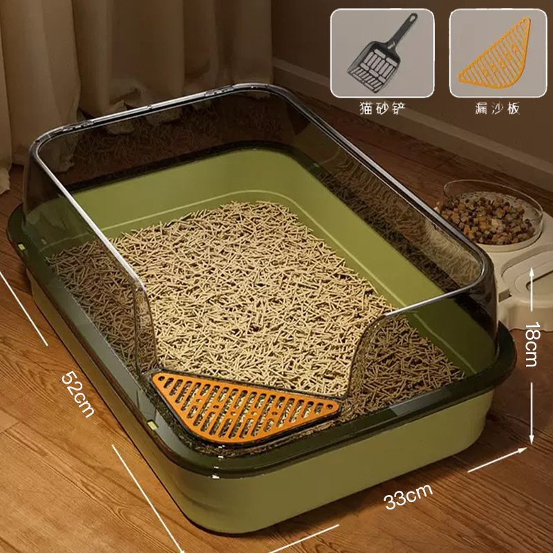 Lavabo de arena para gatos de gran tamaño, caja de arena para gatos semicerrada, gran caja de arena para gatos abierta, suministros para mascotas de gran tamaño