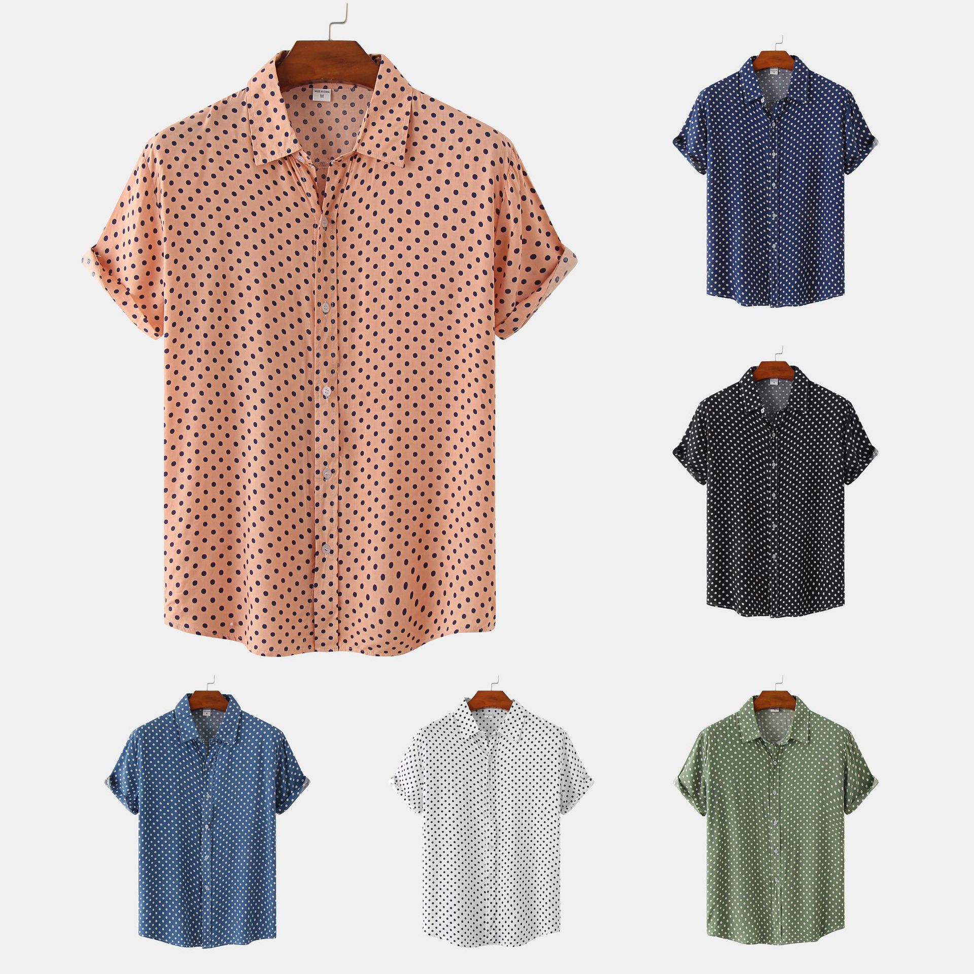 Comercio exterior verano nuevos hombres más tamaño camisa floral moda juvenil Estilo Hawaiano Polka Dot camisa de manga corta