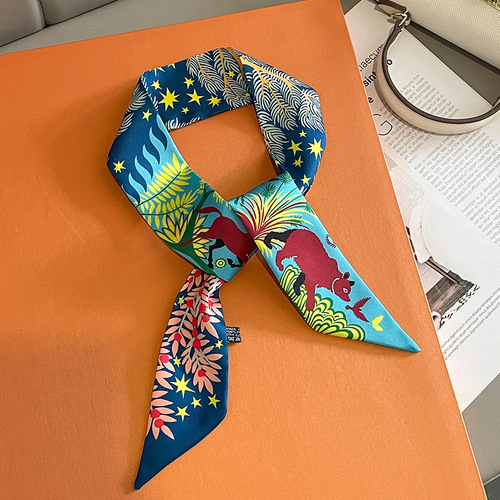 Forest style thin and long small silk scarf women's hair tie decorative scarf tied wrapped handle ribbon Korean style hair tie long streamer